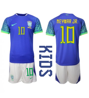 Brasilien Neymar Jr #10 Udebanesæt Børn VM 2022 Kort ærmer (+ korte bukser)